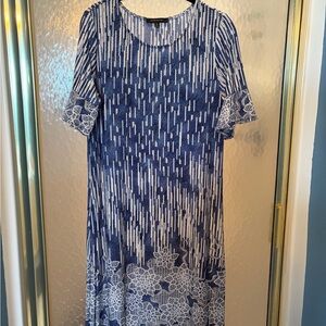 Navy and White Floral Midi Dress